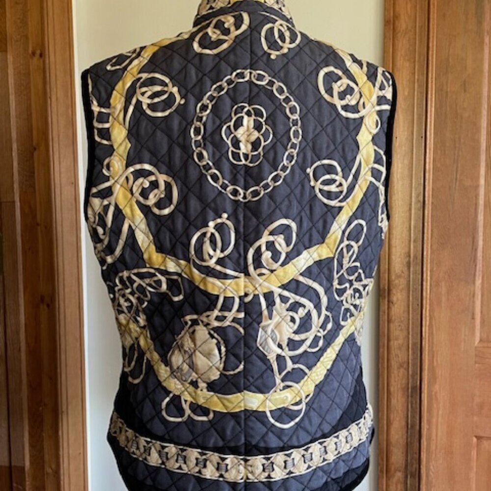 J. MCLAUGHLIN Equestrian Print Silk Quilted Vest Black Medium - Picture 8 of 15